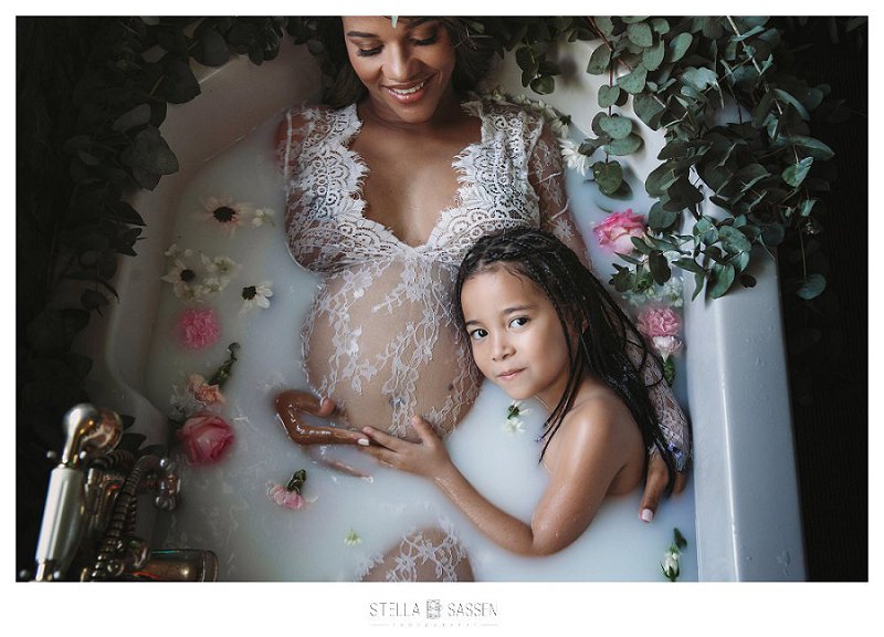 Milkbath with flowers and toddler shoot